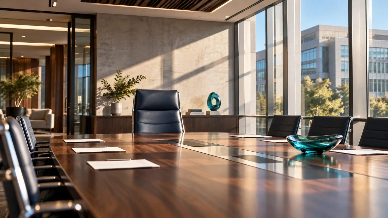 A vacant chair at the head of a glass-walled boardroom table / TokenPost.ai