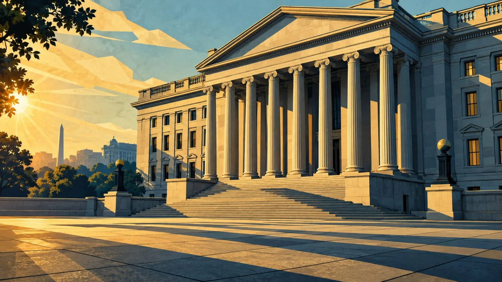 Sunlight falls across the stone steps of a federal building / TokenPost.ai