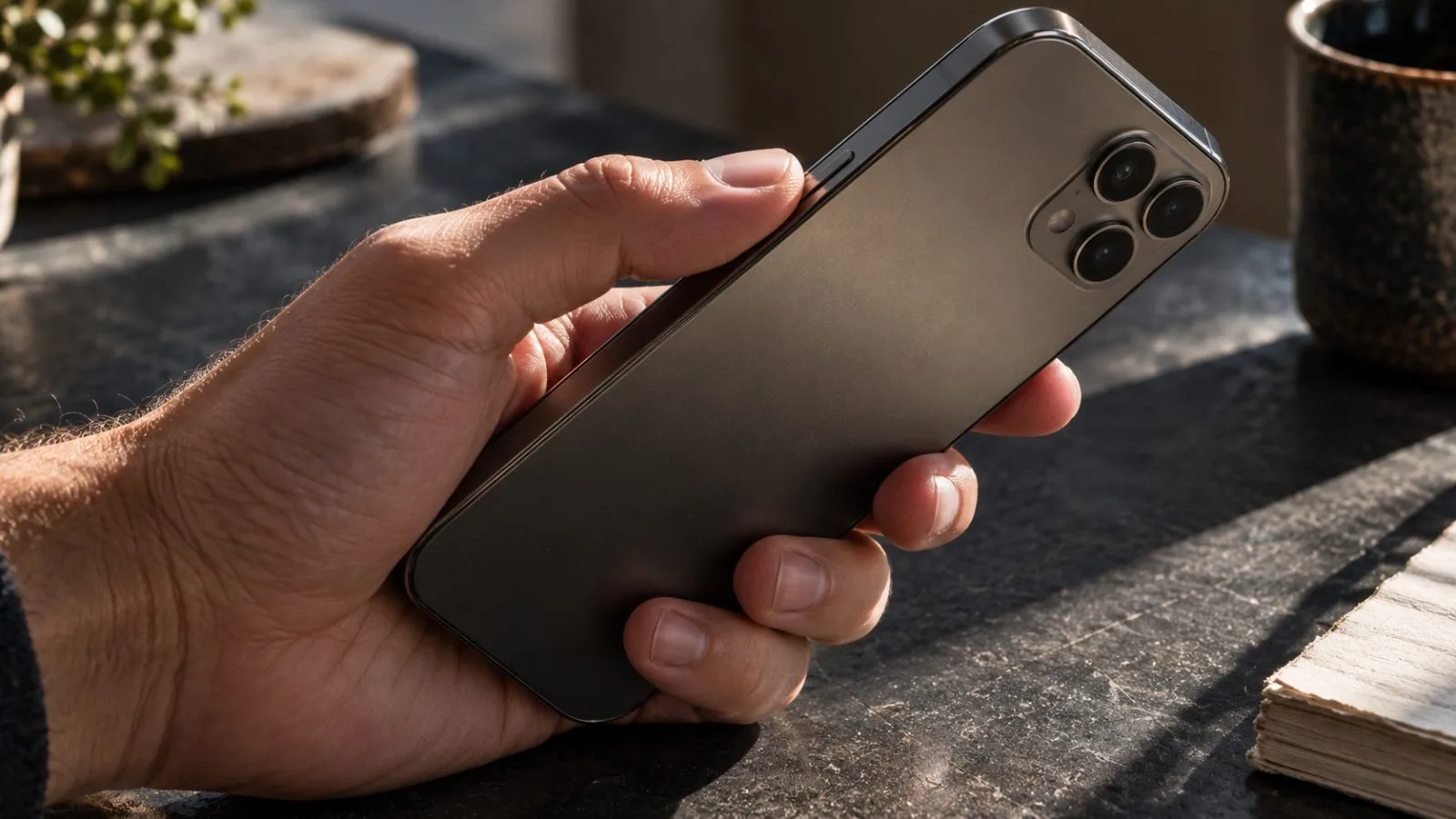 An anonymous hand holds a phone above a dark tabletop. / TokenPost.ai