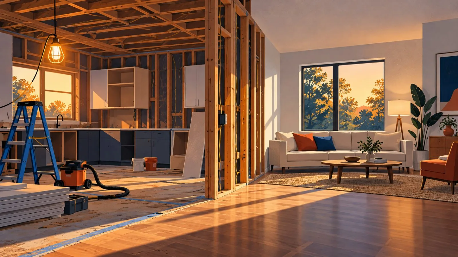 Unfinished kitchen cabinets sit beside a freshly renovated room / TokenPost.ai