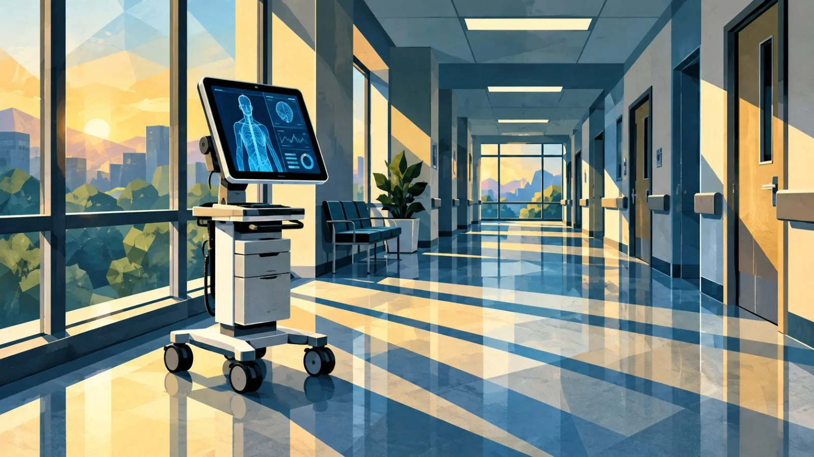 Medical tablet rests on a cart in an empty hospital corridor / TokenPost.ai