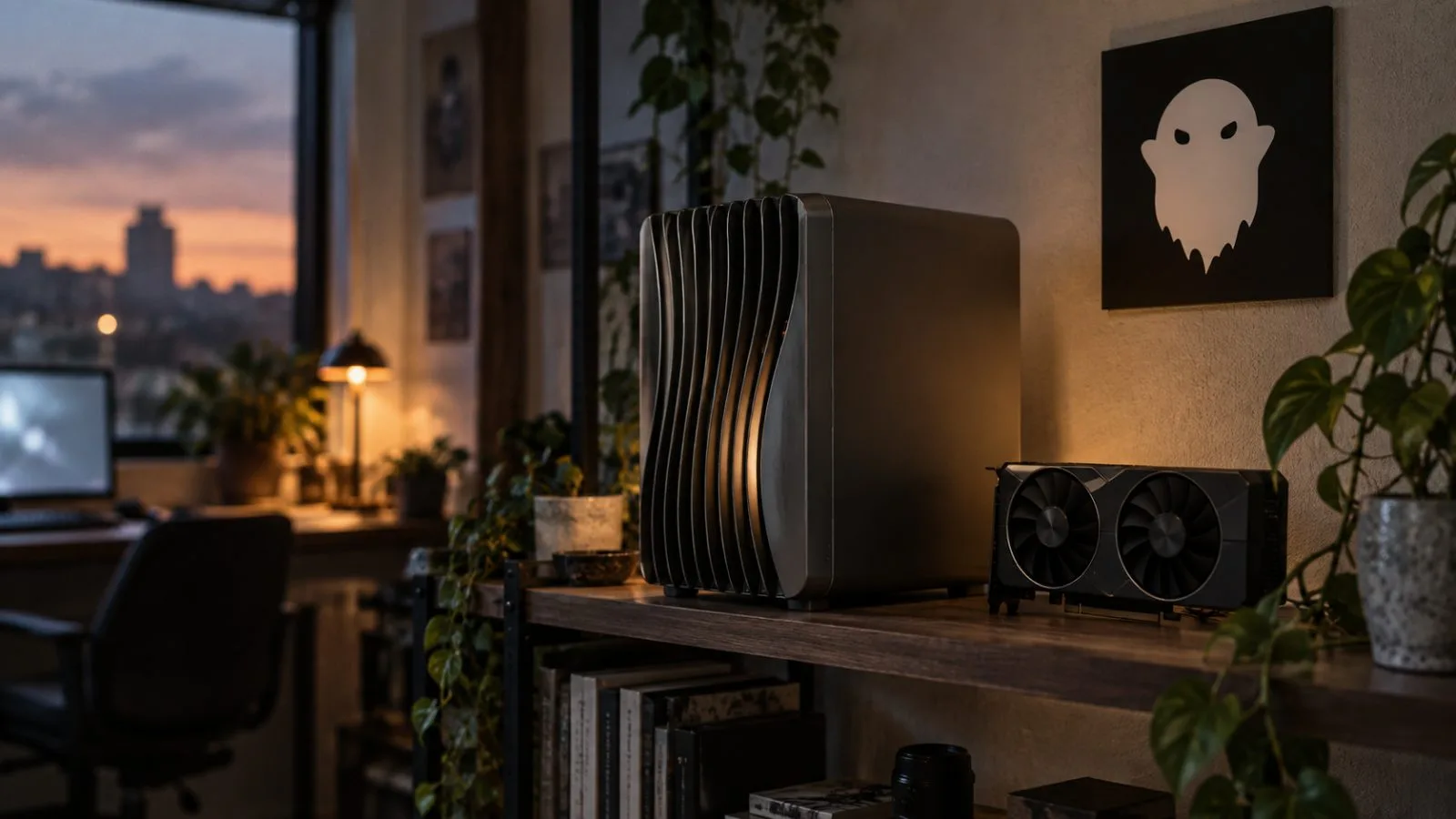 A compact computer sits beside a graphics card on a shelf / TokenPost.ai