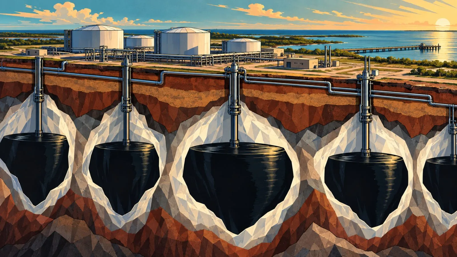 Industrial pipelines lead toward oil storage tanks at dawn / TokenPost.ai