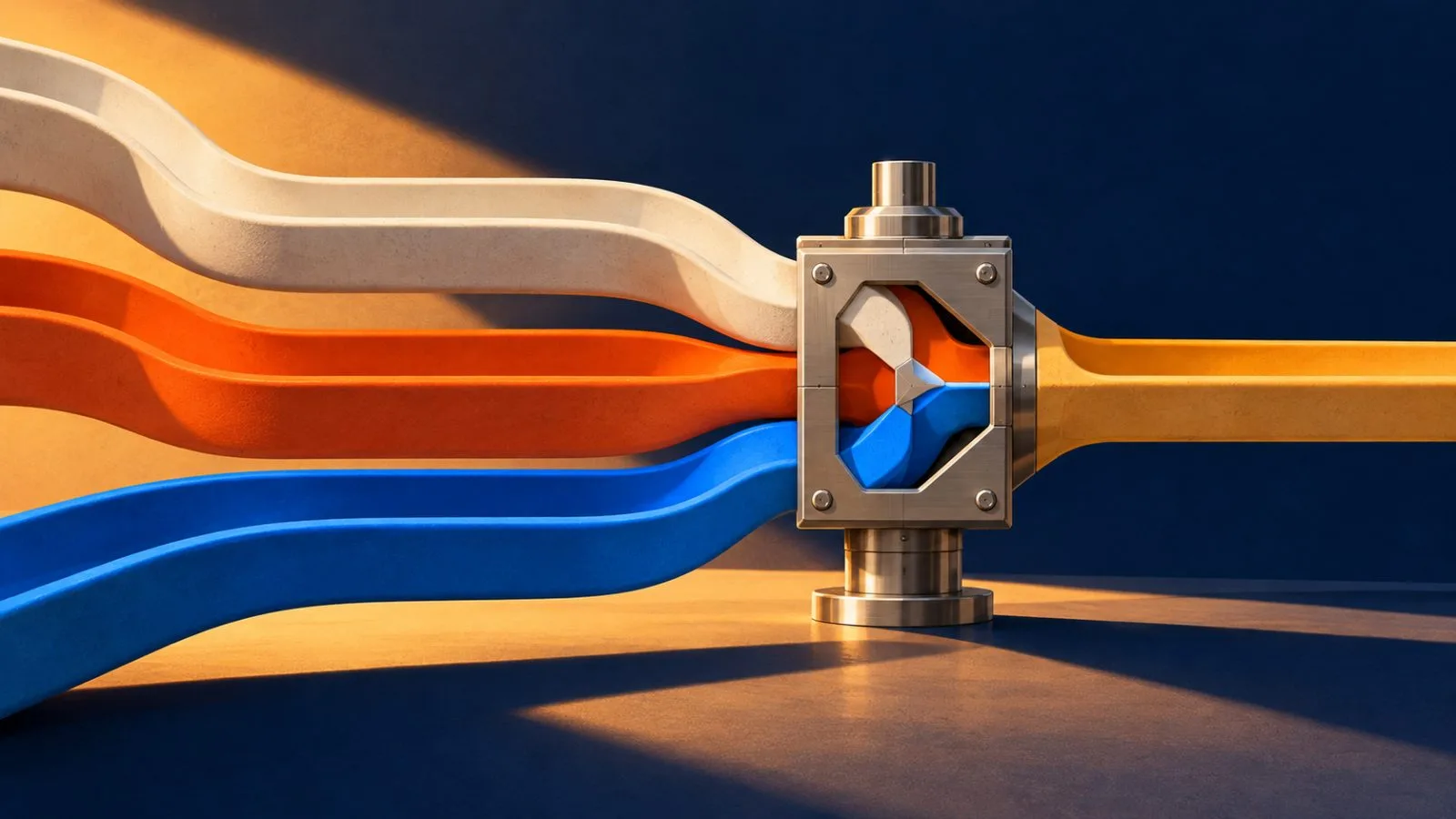 Three ceramic transaction channels converge at a precision metal gate / TokenPost.ai