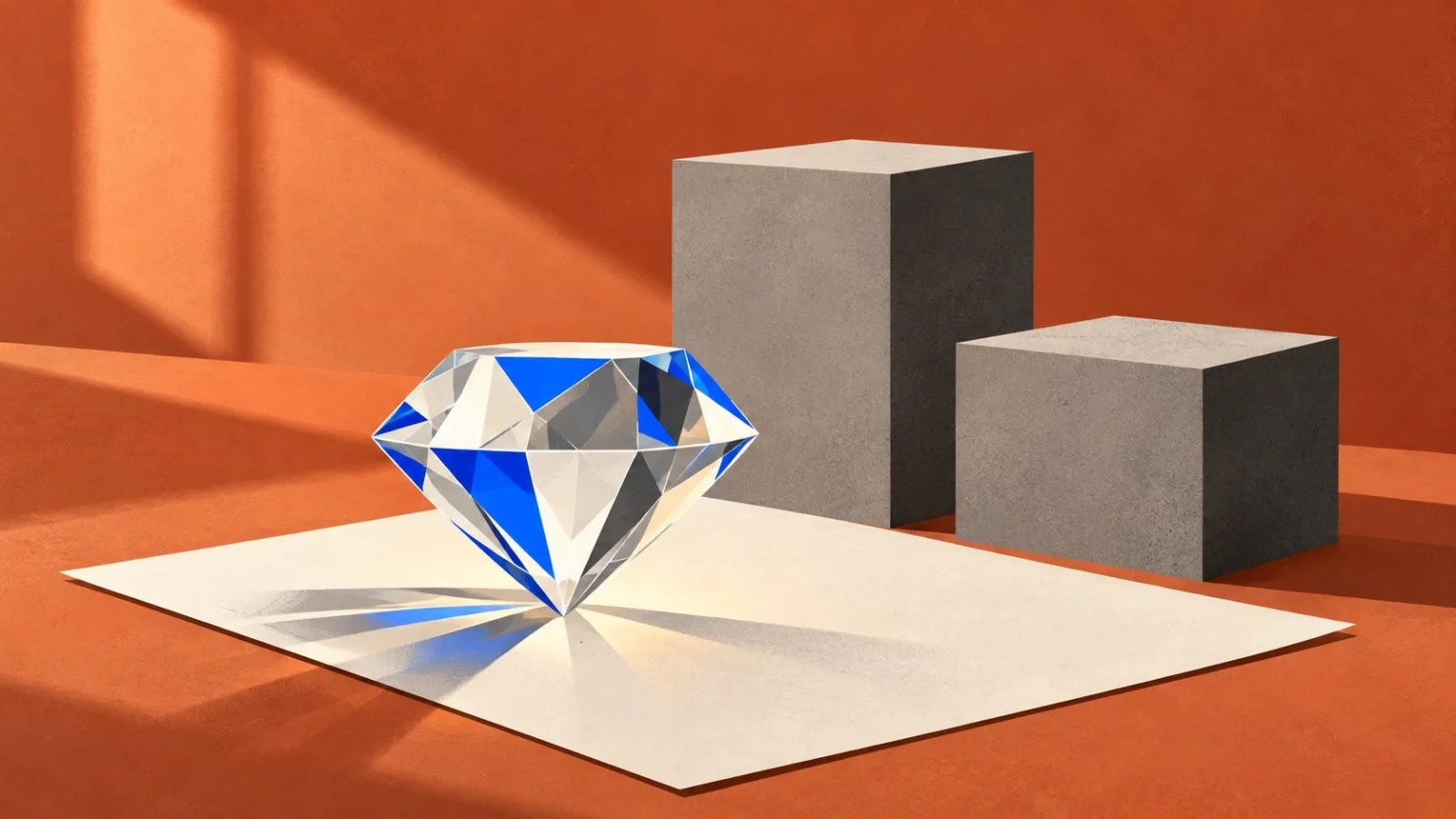 A clear glass diamond rests on unmarked question sheets / TokenPost.ai