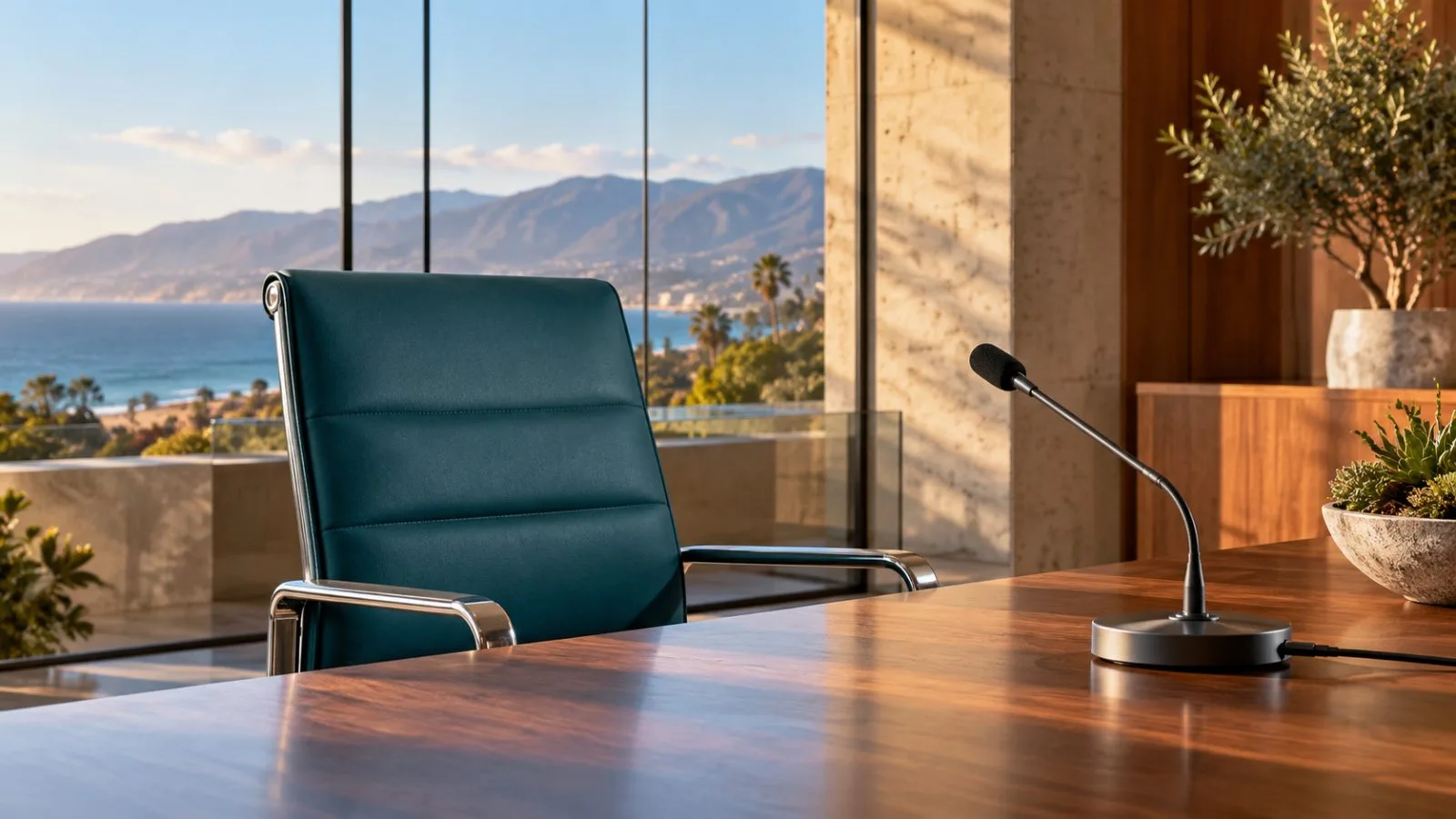 An empty panel chair stands beside a tabletop microphone. / TokenPost.ai