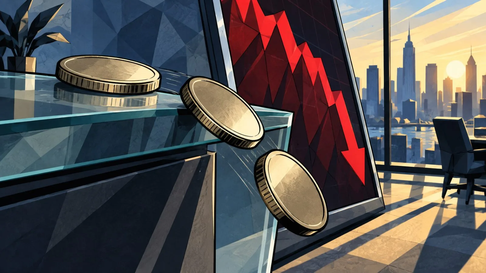 Metal tokens slide across a transparent exchange counter / TokenPost.ai