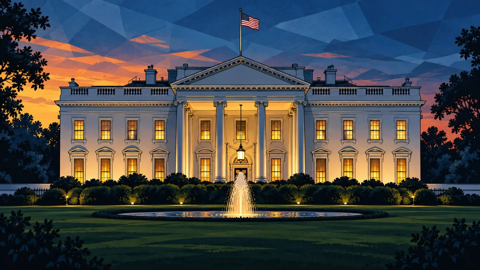 White House exterior illuminated during early evening / TokenPost.ai