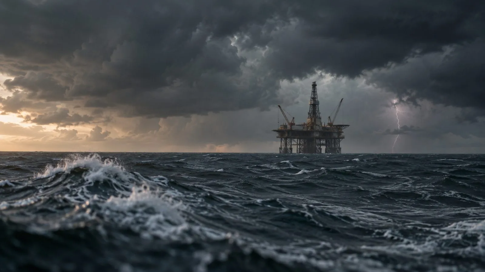 Evacuated offshore platform beneath dark hurricane clouds / TokenPost.ai