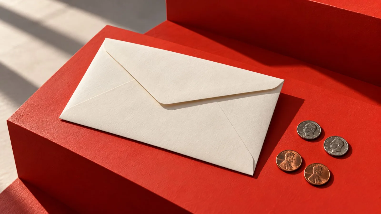 A blank envelope rests beside two dimes and two pennies / TokenPost.ai