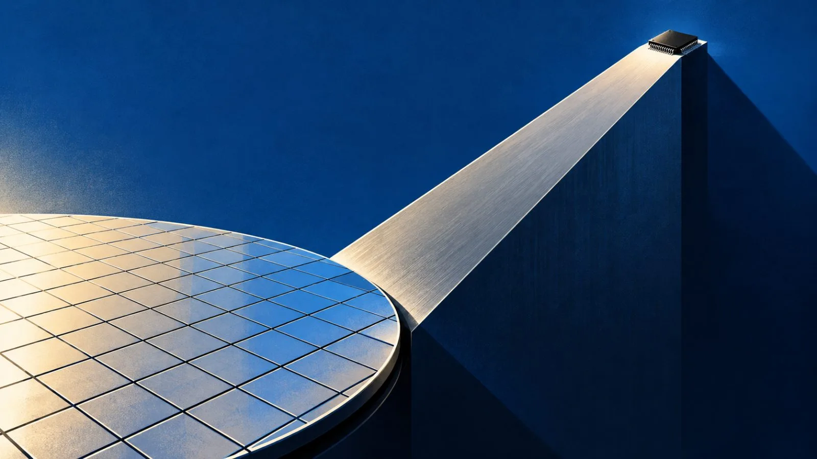 A silicon wafer and microchip sit on an angled metal ramp / TokenPost.ai