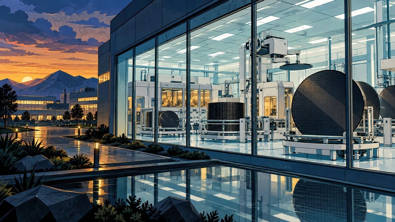 Silicon carbide wafers visible inside a modern manufacturing facility / TokenPost.ai