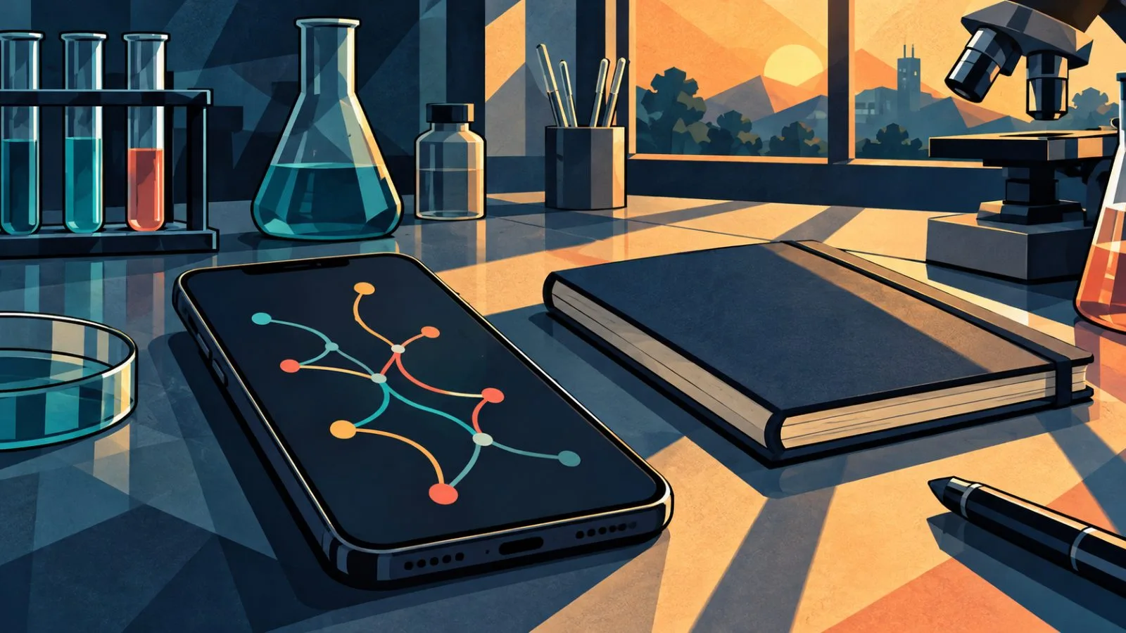 Smartphone beside a notebook in late afternoon laboratory light / TokenPost.ai