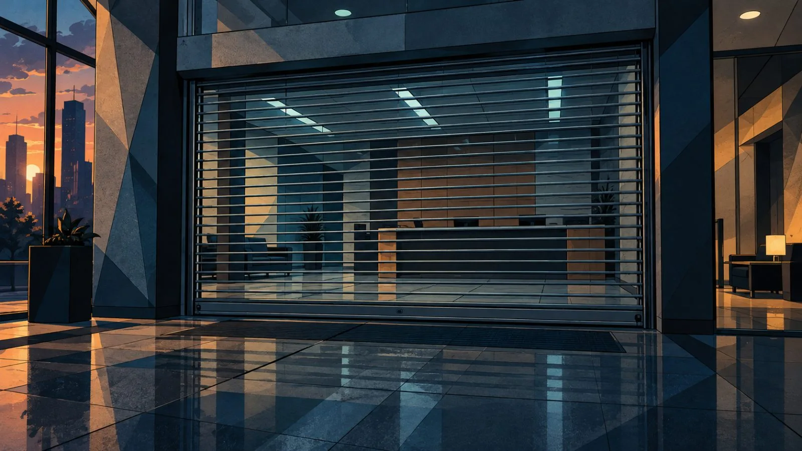 A secured payment office entrance at dusk / TokenPost.ai
