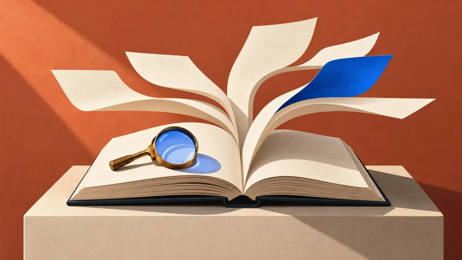 A brass loupe rests over one page of an open encyclopedia / TokenPost.ai