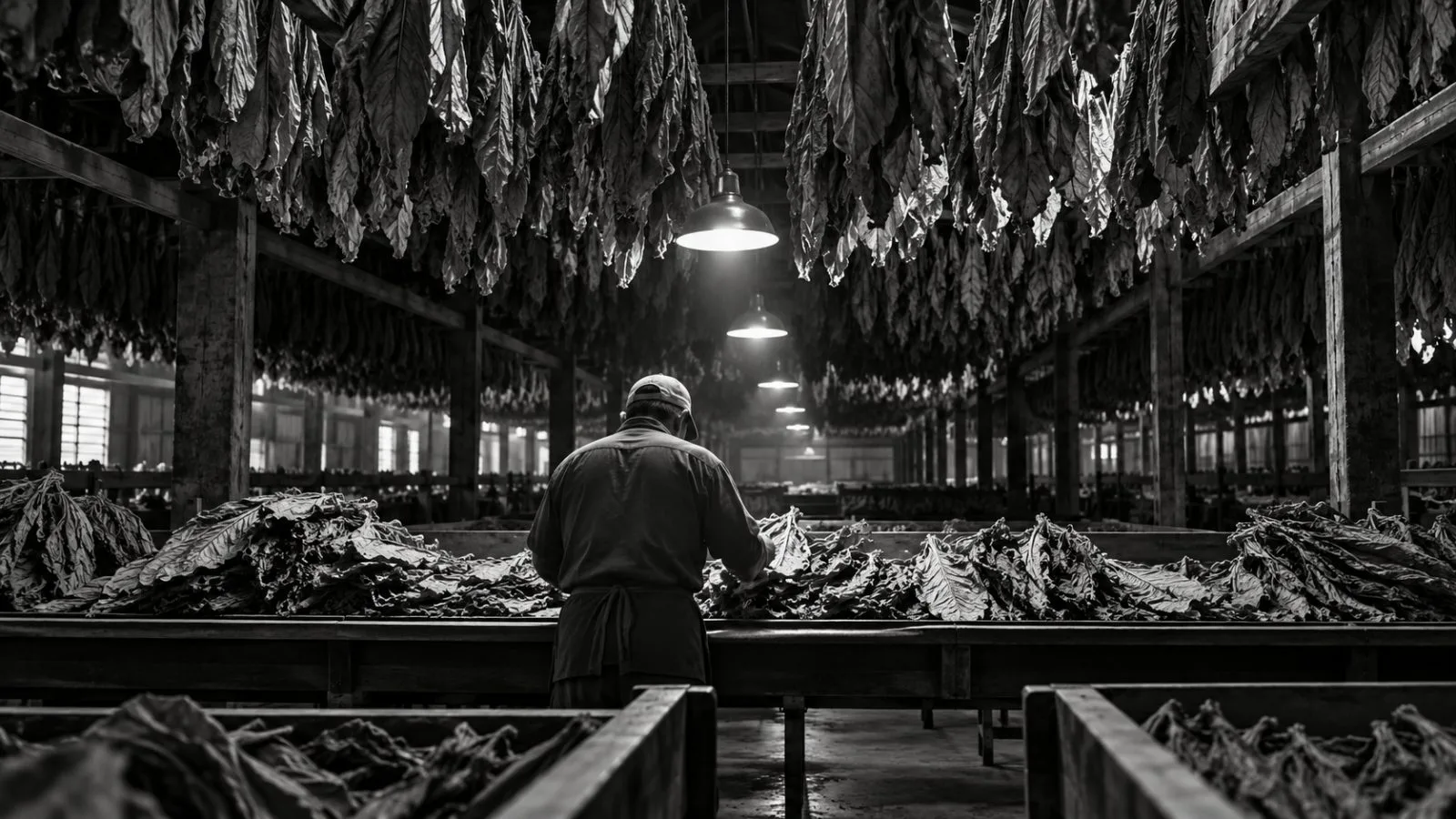 Dried tobacco leaves hang above a quiet sorting line / TokenPost.ai