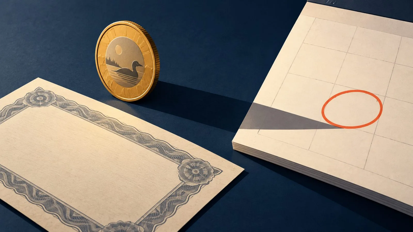 A bond coupon and Canadian coin beside a marked calendar page / TokenPost.ai