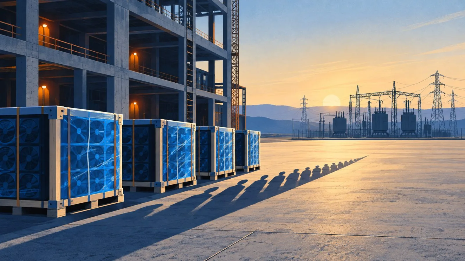 GPU equipment crates wait beside an unfinished data center / TokenPost.ai
