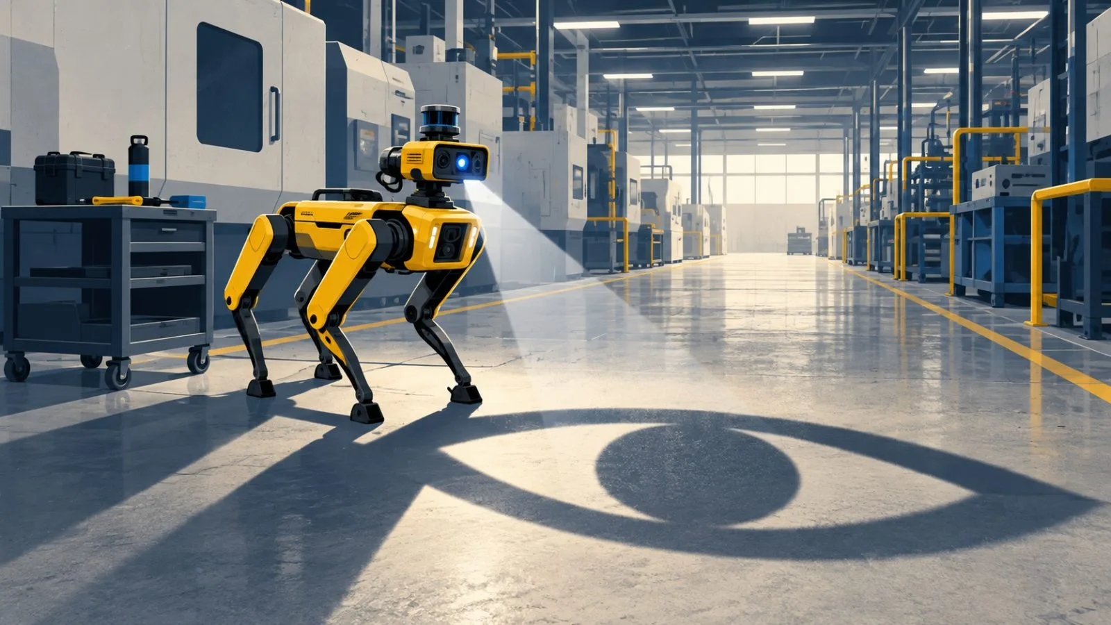 A four-legged inspection robot pauses beside factory equipment / TokenPost.ai