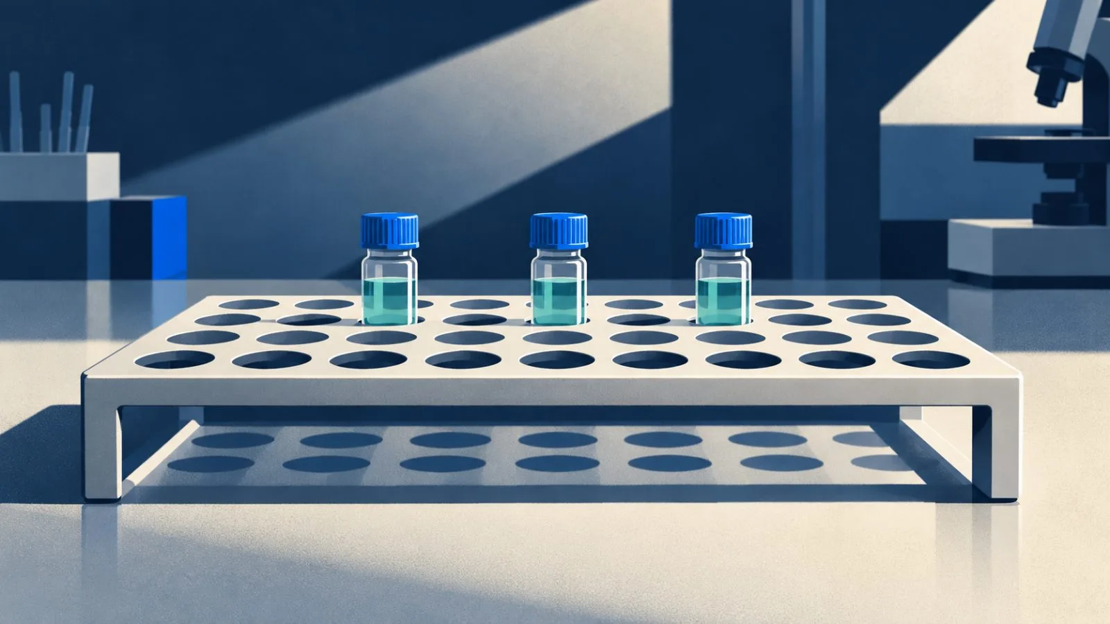 A few unmarked vials sit in a clinical sample rack / TokenPost.ai