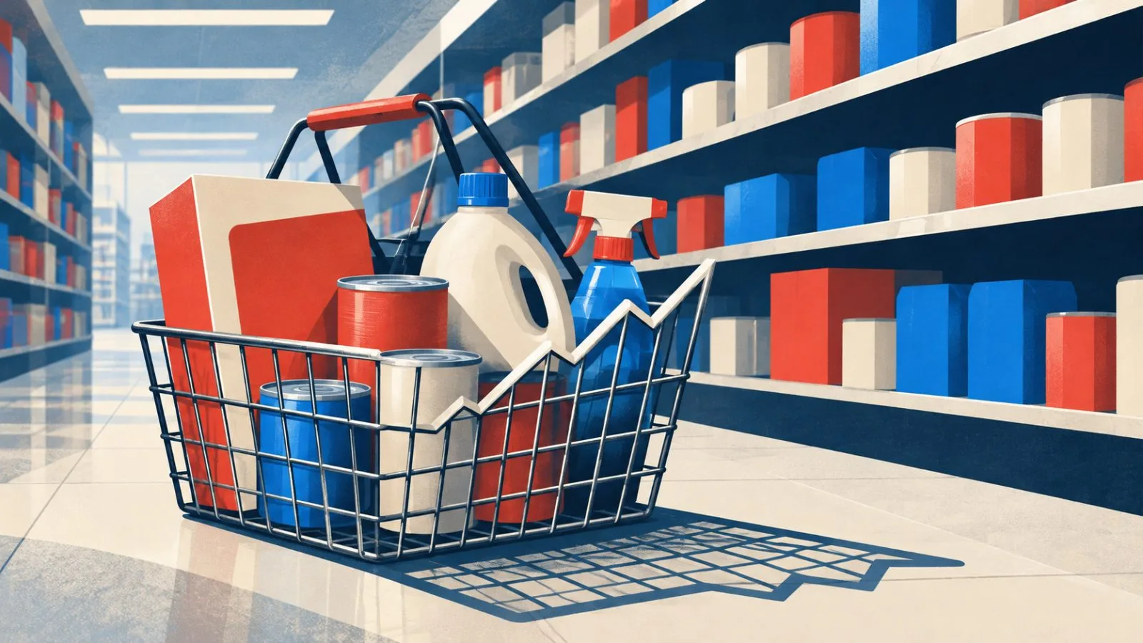 A basket of pantry goods sits beside a grocery shelf / TokenPost.ai
