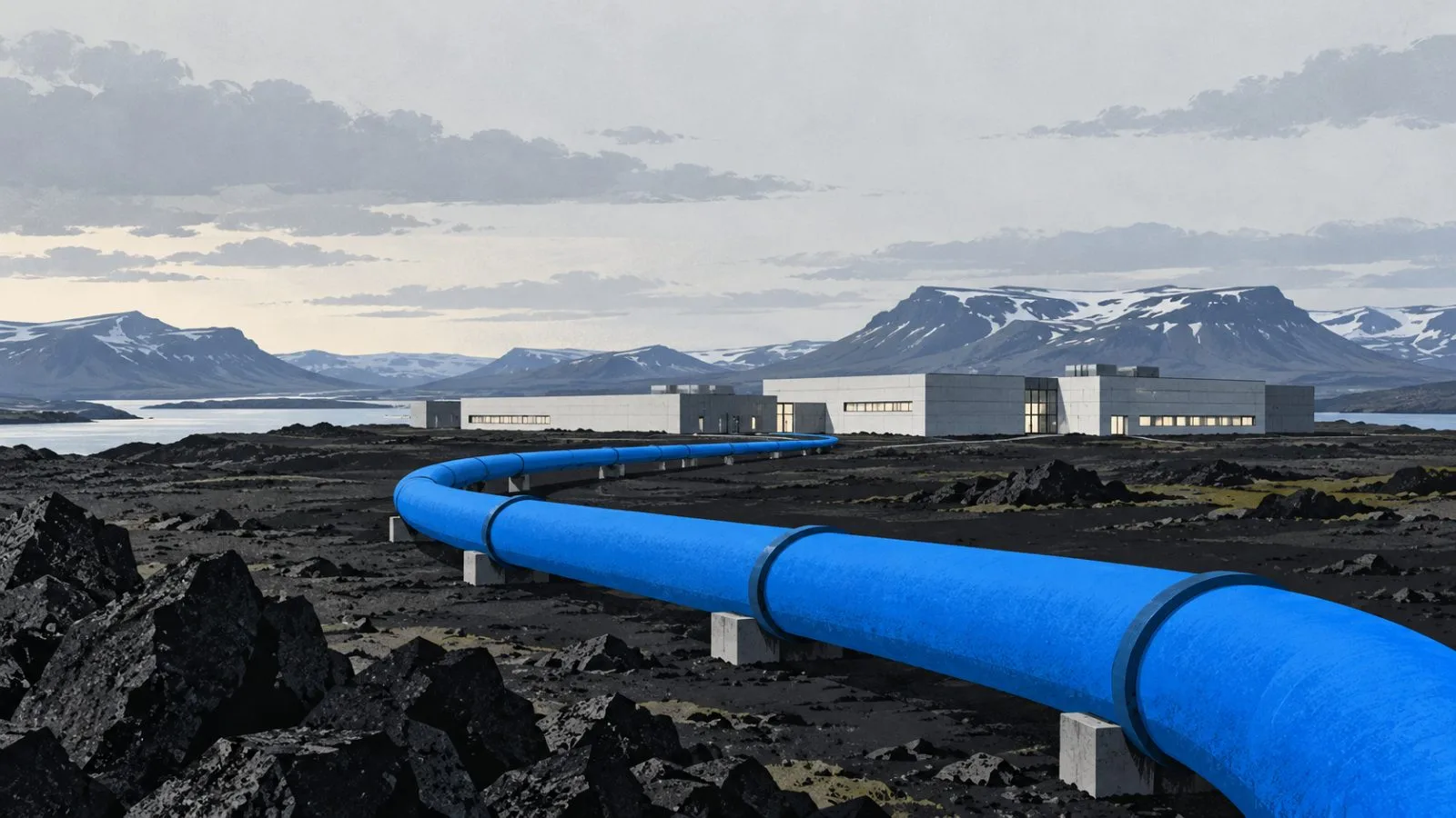 Insulated cooling pipes run toward a low Icelandic data center / TokenPost.ai