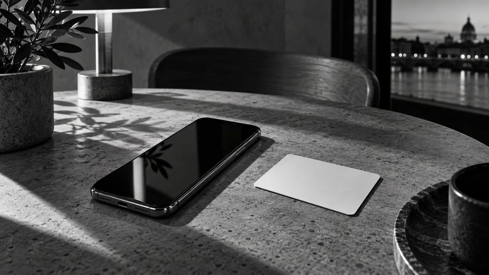 Two phones show a vivid social feed and a muted view-only screen / TokenPost.ai (mono)
