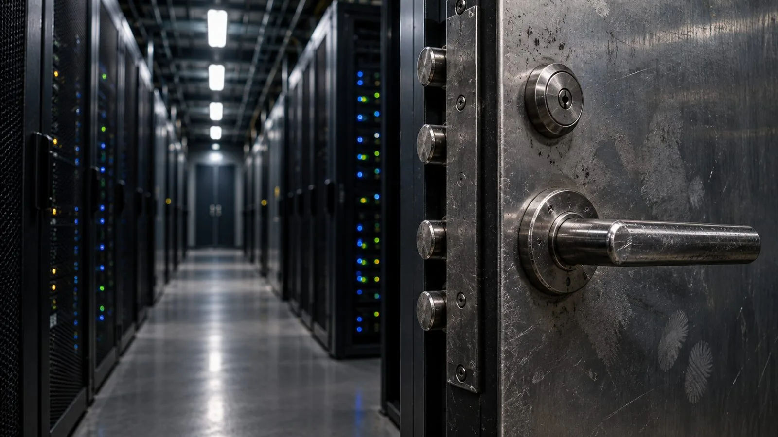 A steel security door stands ajar in an empty corridor. / TokenPost.ai