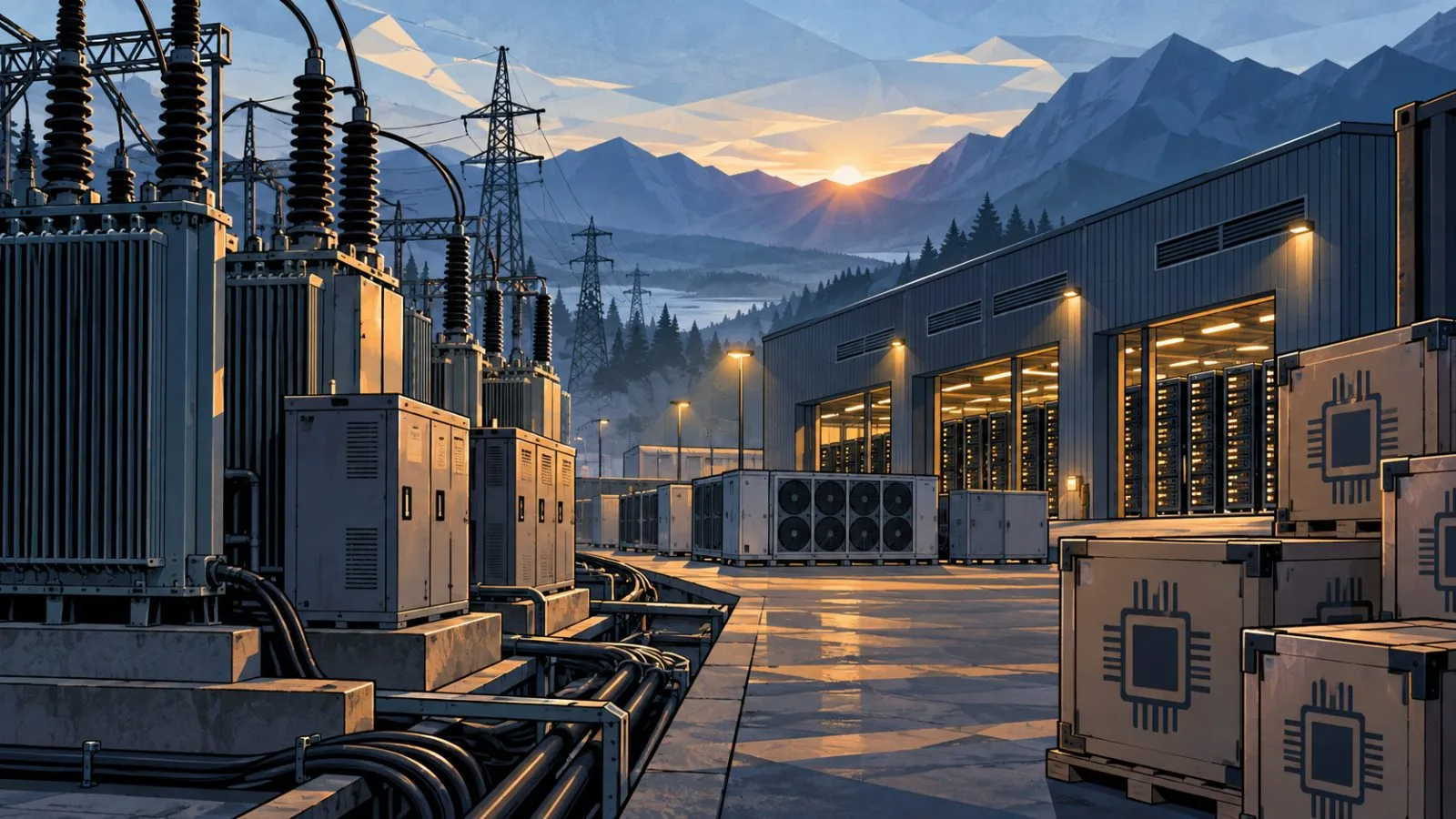 Power equipment stands beside a large industrial facility at dawn / TokenPost.ai