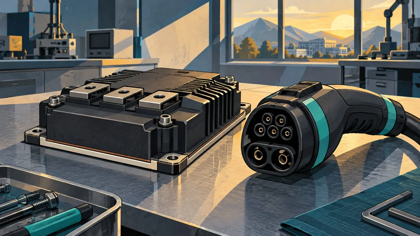 Gallium nitride power module beside an electric vehicle connector / TokenPost.ai