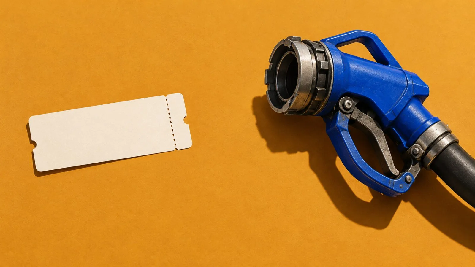 A blank boarding pass and fuel nozzle sit apart on an ochre surface / TokenPost.ai