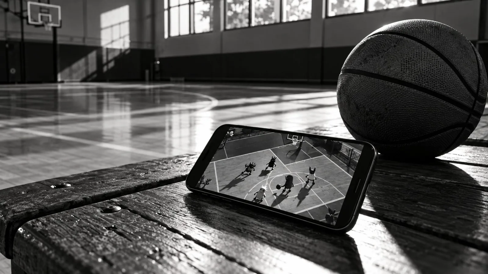 A phone displays miniature creature players on a basketball court / TokenPost.ai
