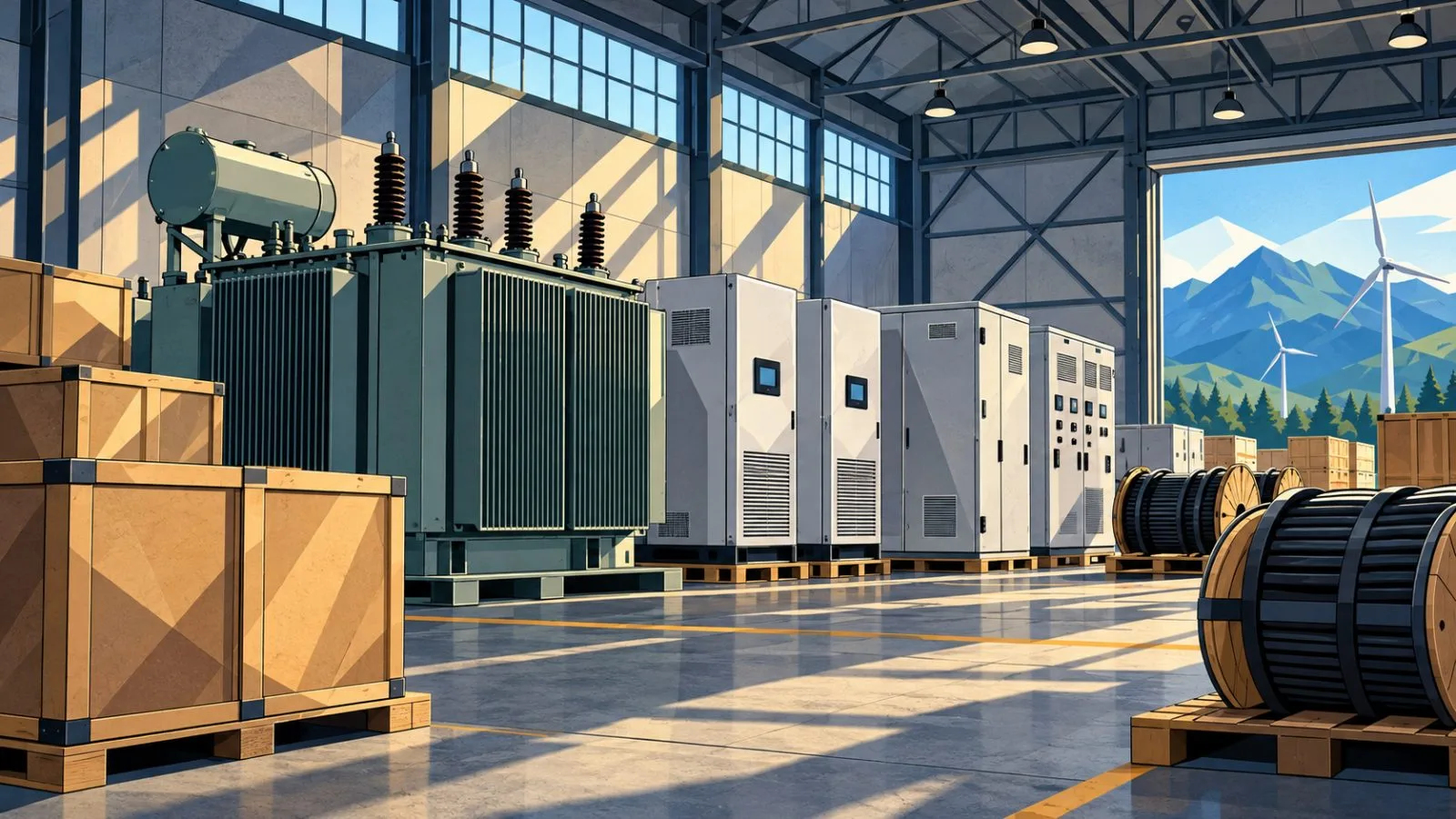 Power equipment crates arranged inside a softly lit industrial warehouse / TokenPost.ai