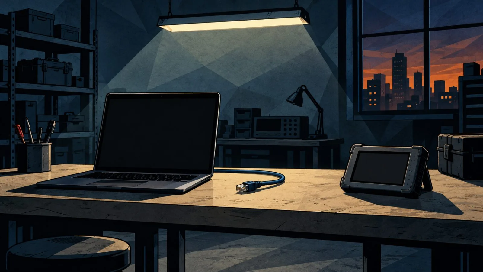 Laptop and unplugged network cable beside a browser testing device / TokenPost.ai