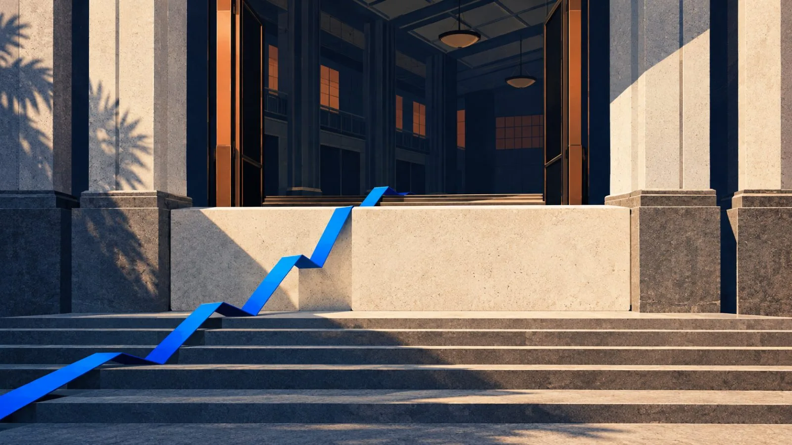 A raised stone threshold spans an empty exchange entrance. / TokenPost.ai