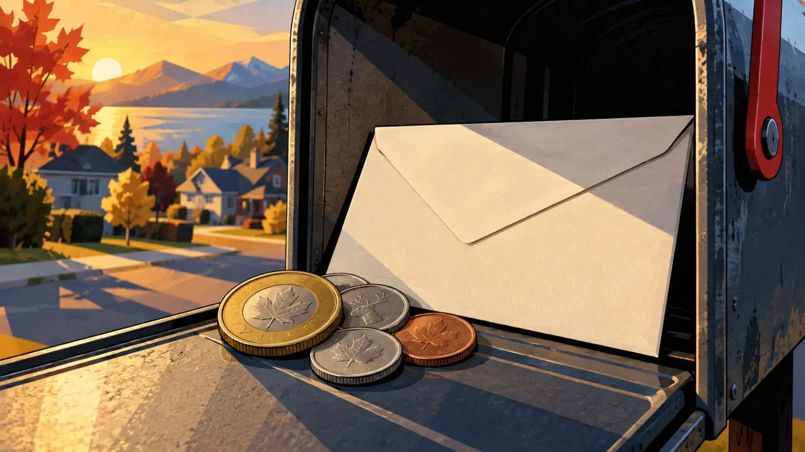 Canadian coins beside a sealed envelope in a residential mailbox / TokenPost.ai