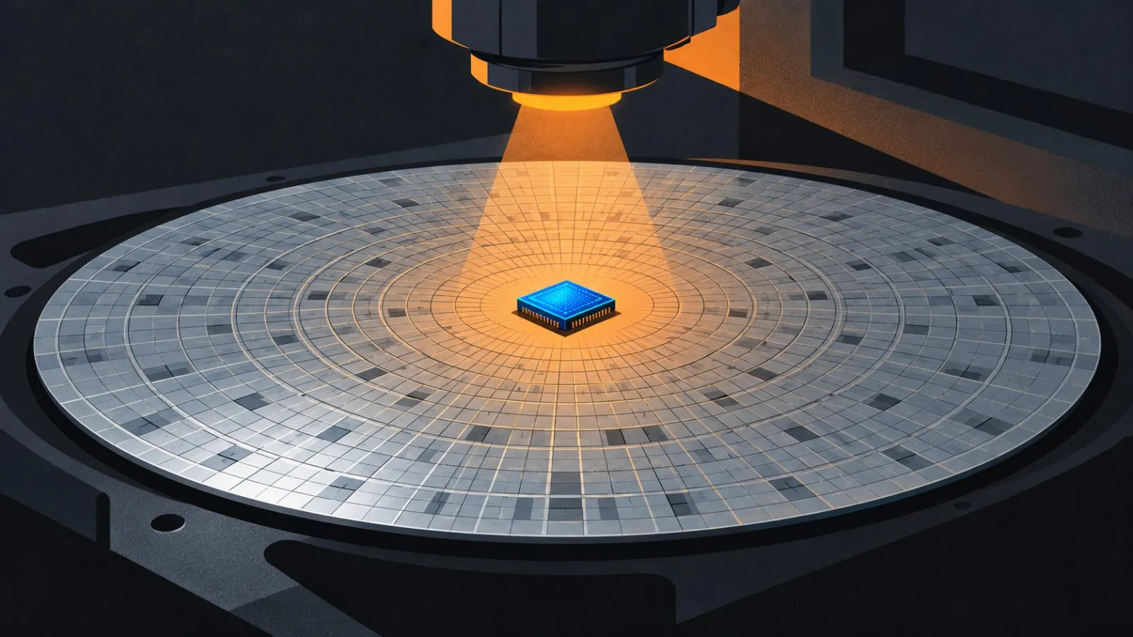 A memory chip rests on a silicon wafer under inspection lights / TokenPost.ai