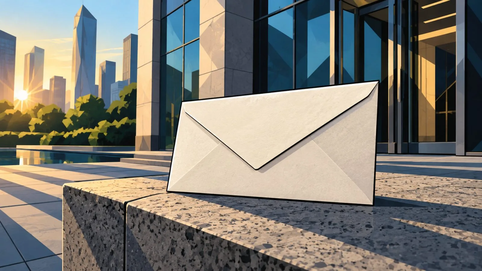 Sealed envelope resting outside a modern office building / TokenPost.ai