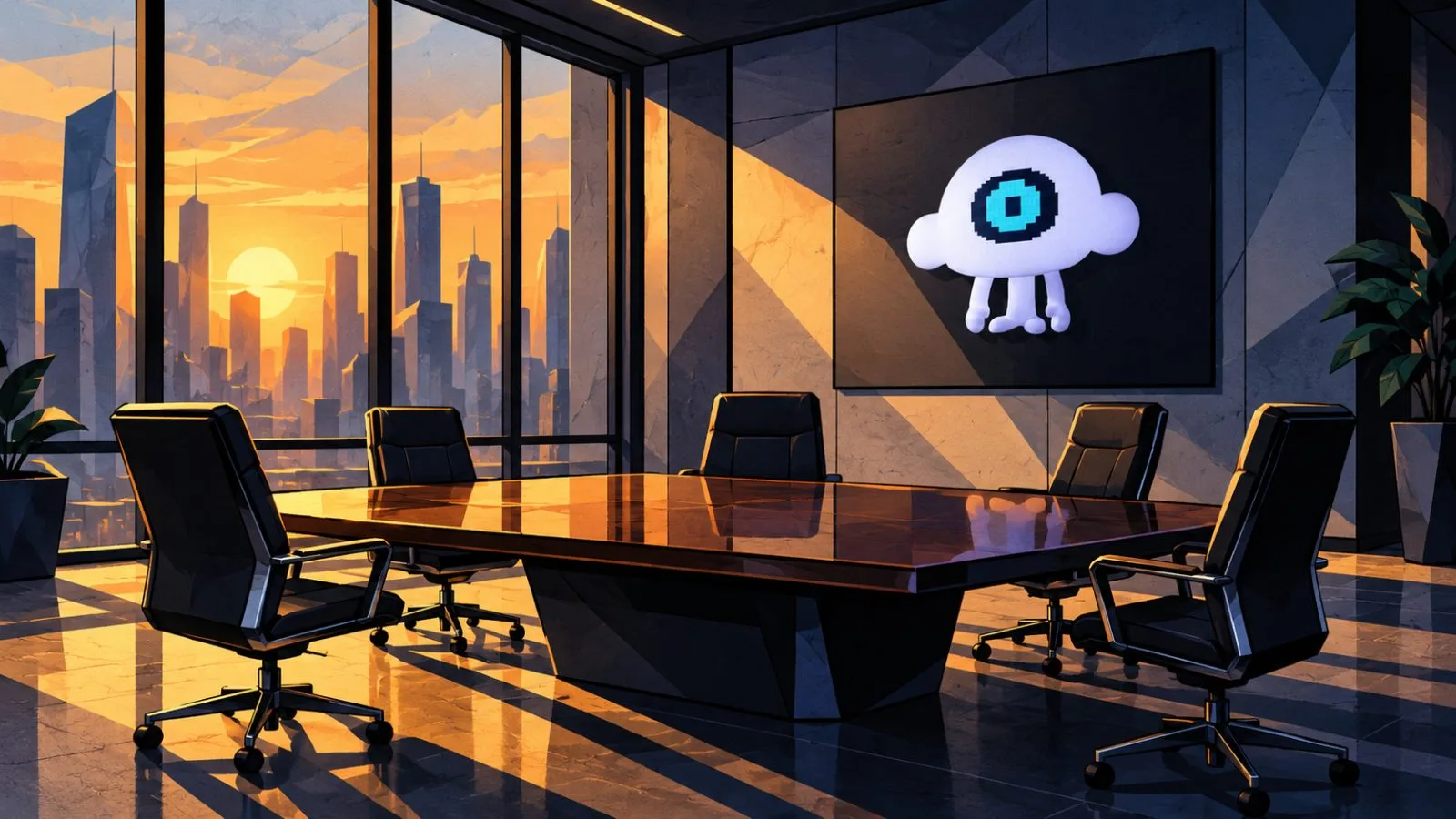 Five vacant chairs surround a polished corporate boardroom table / TokenPost.ai