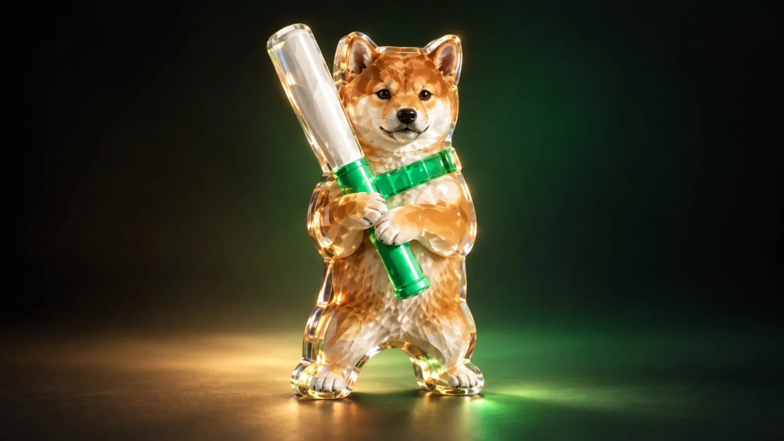 Metallic baton-shaped token balanced on a clear pedestal / TokenPost.ai
