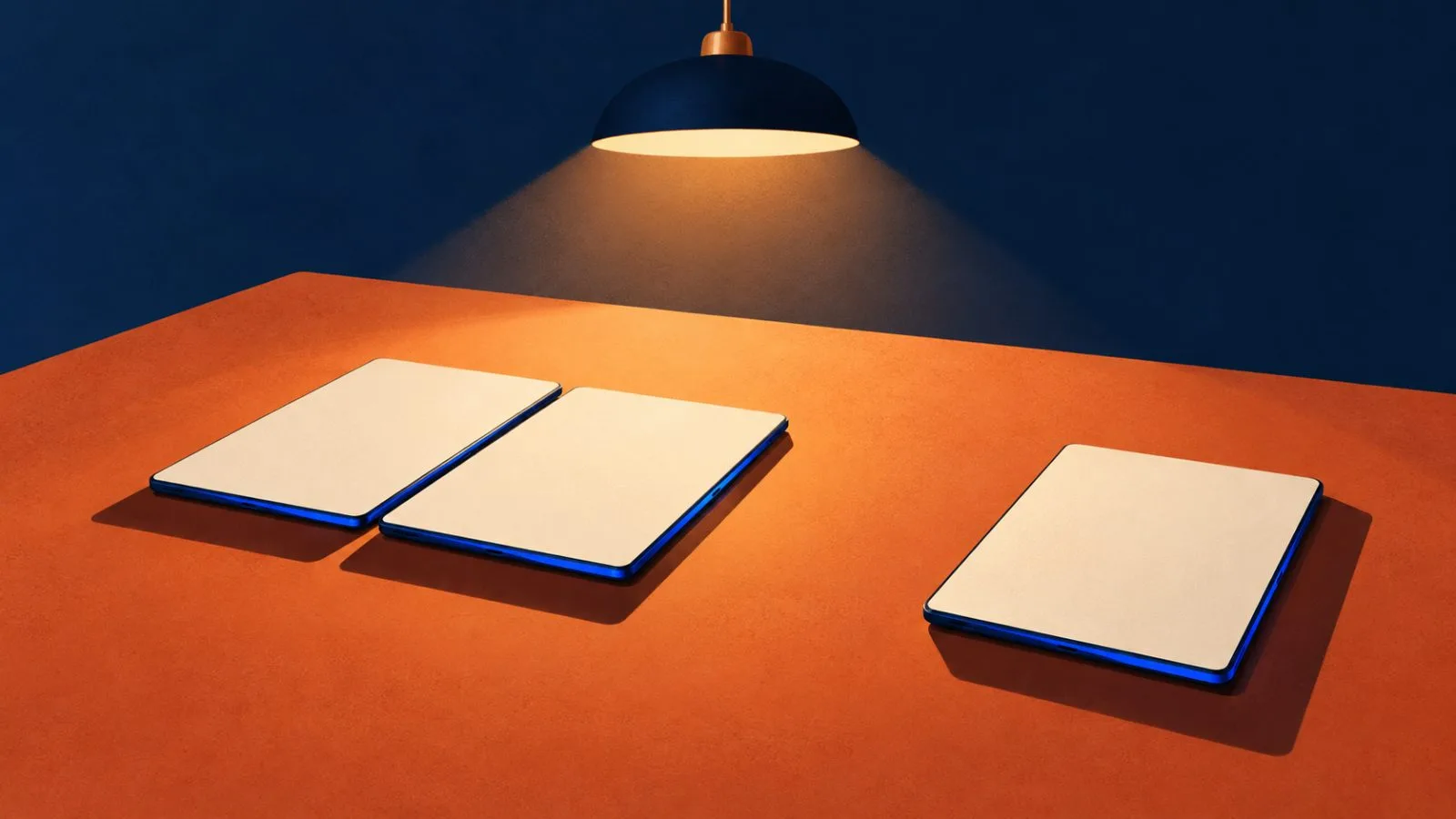 Two tablets sit together beside a third on a terracotta table / TokenPost.ai