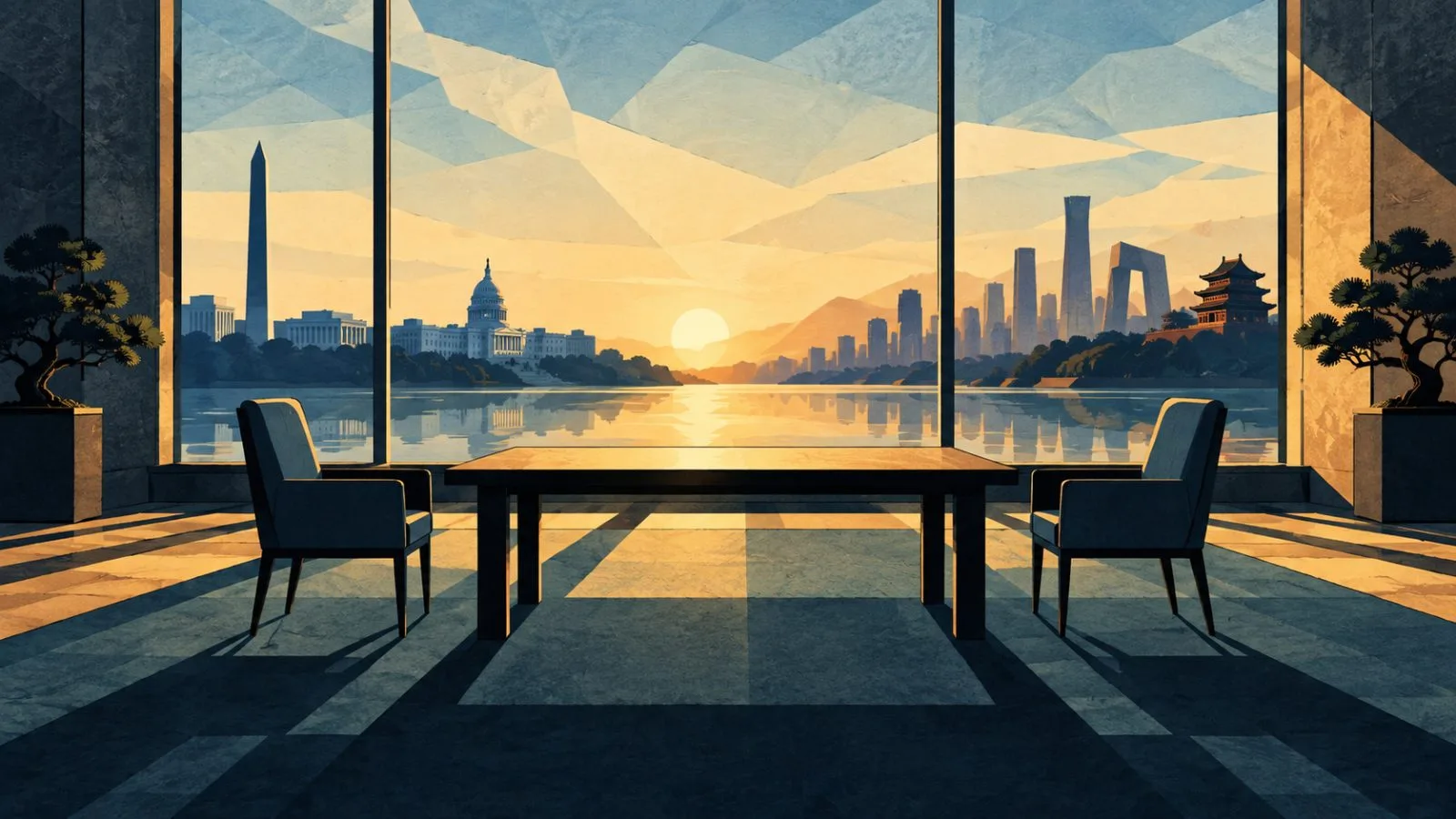 Two empty chairs face each other beneath soft morning light / TokenPost.ai