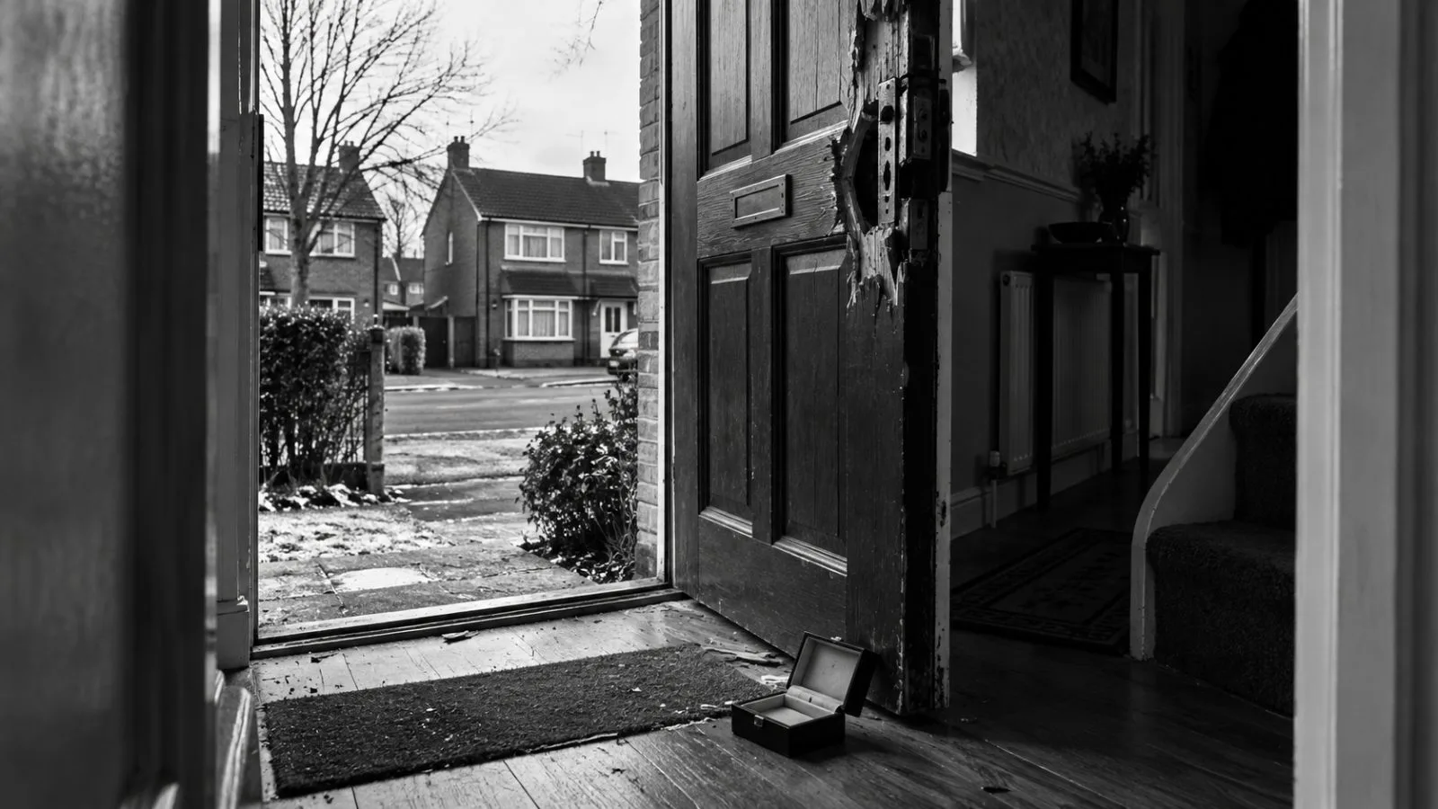 Damaged doorway and an open watch case inside a quiet home / TokenPost.ai