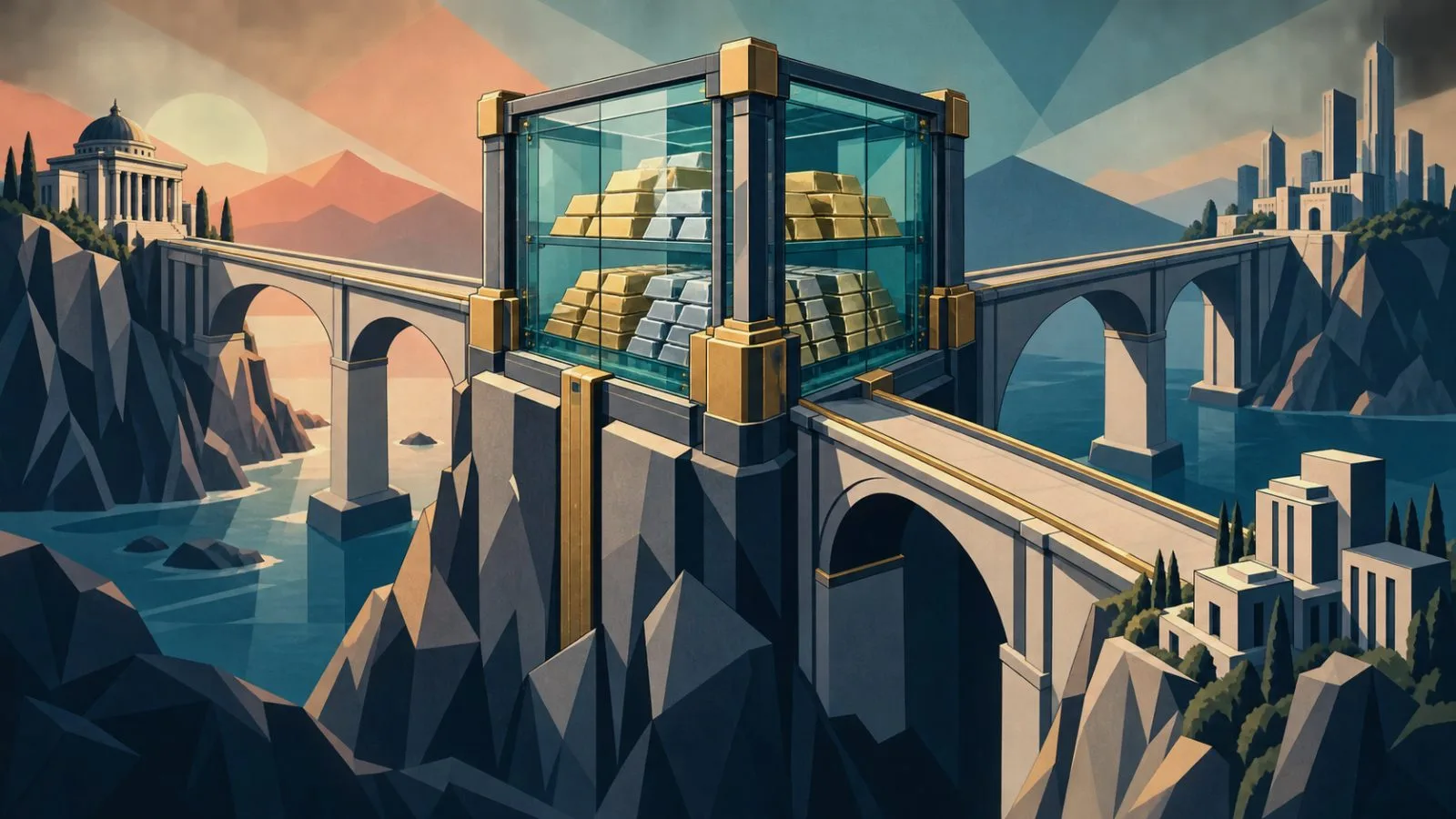 A glass lending reservoir rises beside a smaller brass return channel / TokenPost.ai