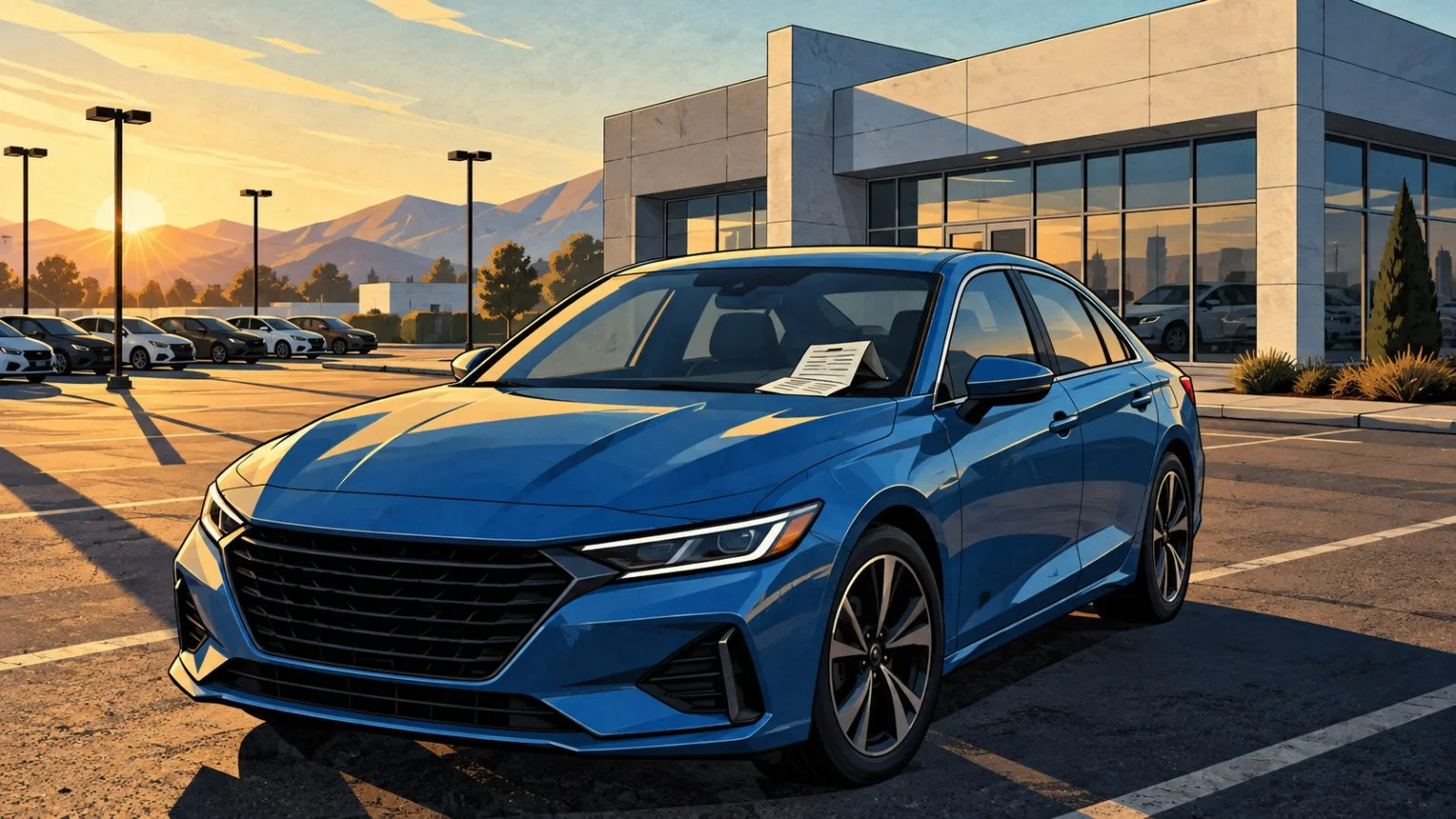 A new car sits in soft morning light outside a dealership / TokenPost.ai