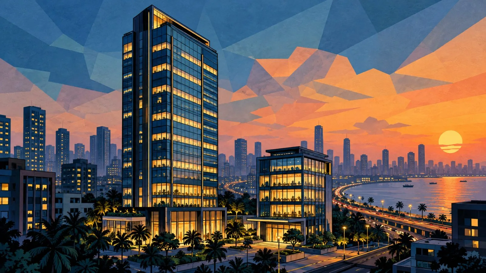 Mumbai office towers glowing in early evening light / TokenPost.ai