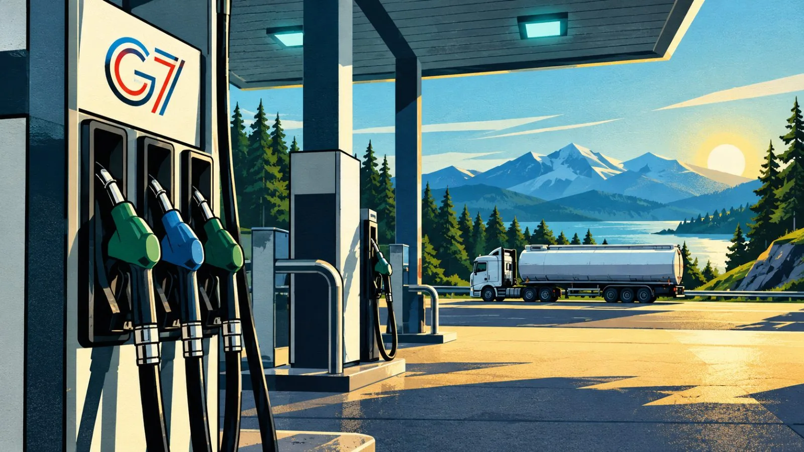 Diesel nozzles hang beside pumps at a roadside fuel station / TokenPost.ai