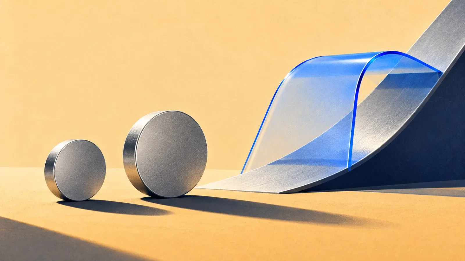 Two unmarked metal discs sit beside a clear acrylic barrier / TokenPost.ai