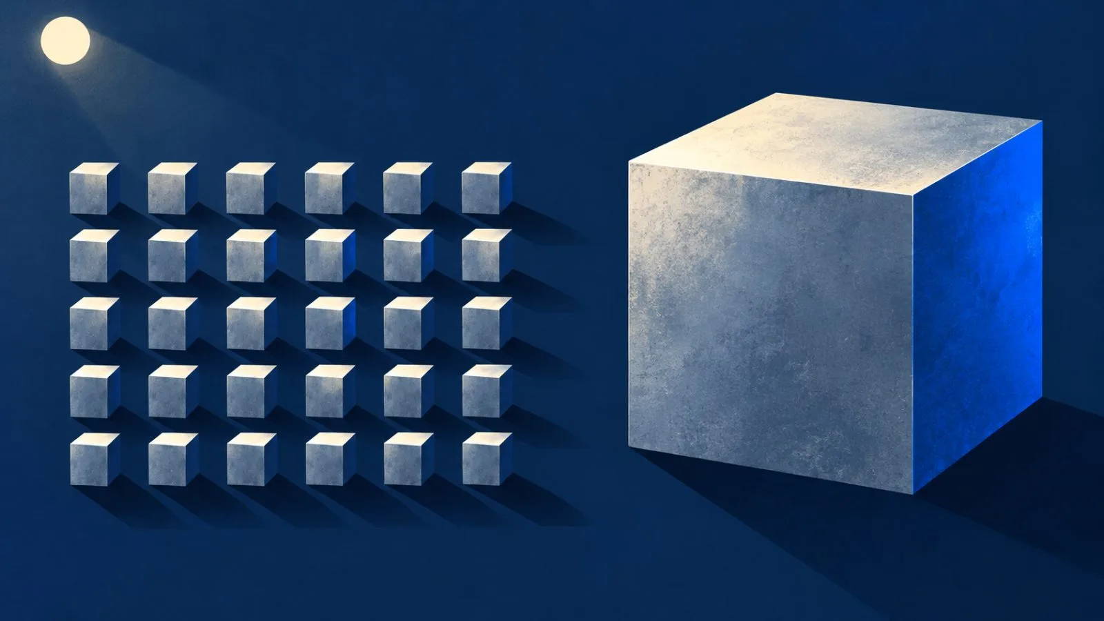Identical metal blocks sit beside one oversized block / TokenPost.ai