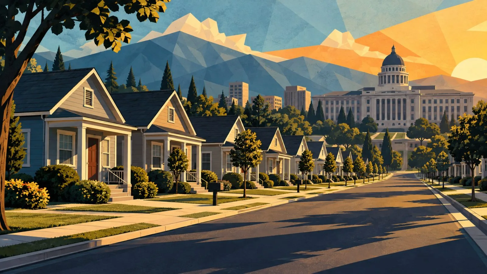 Suburban homes beside a government-style housing finance office / TokenPost.ai